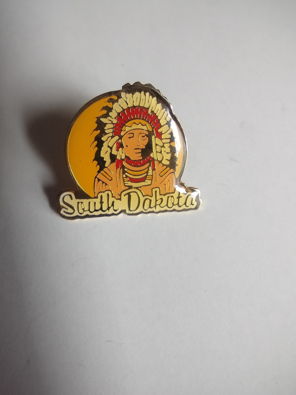South Dakota Vintage Native Chief Enamel Pin in Yellow & Red